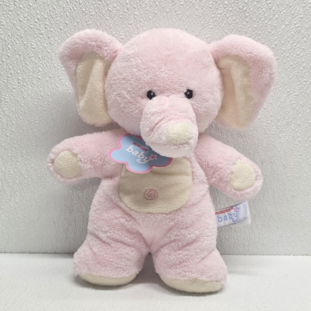 Aurora Baby Elephant Pink Cream Ears Belly Button Stuffed Animal Plush - New!